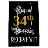 Sac Cadeau Moyen 34e anniversaire ~ Script fantaisie; Faux Gold Loo (Dos)