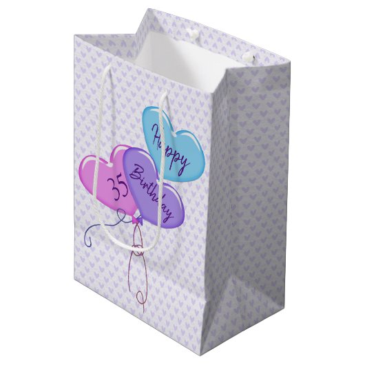 Sac Cadeau Moyen 35e anniversaire Ballons et coeurs (Devant Angle)