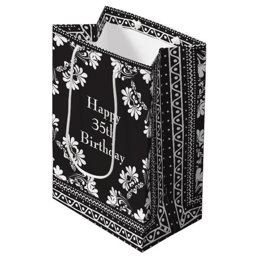 Sac Cadeau Moyen 35e anniversaire Bandanna noir et blanc (Devant Angle)