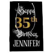 Sac Cadeau Moyen 35e anniversaire ~ Script fantaisie; Faux Gold Loo (Devant)