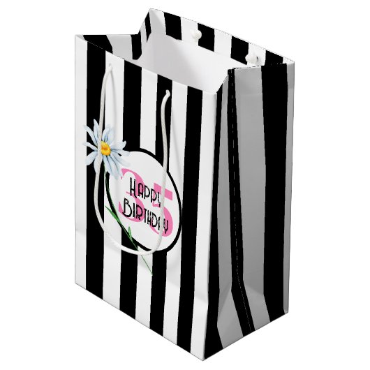 Sac Cadeau Moyen 35e anniversaire Stripes noir et blanc (Devant Angle)