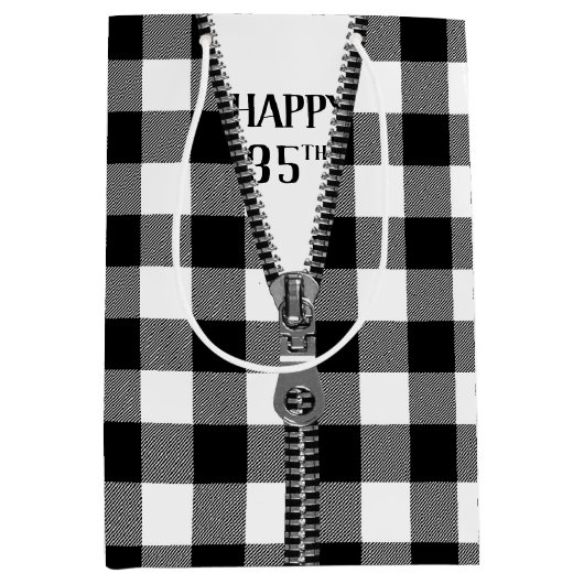 Sac Cadeau Moyen 35e anniversaire Zipper sur Buffalo Plaid (Devant)