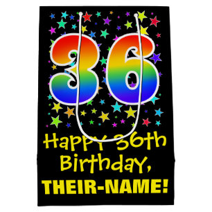 Sac Cadeau Moyen 36e anniversaire : Colorful Stars Motif & Rainbow 