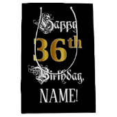 Sac Cadeau Moyen 36e anniversaire ~ Script fantaisie; Faux Gold Loo (Devant)