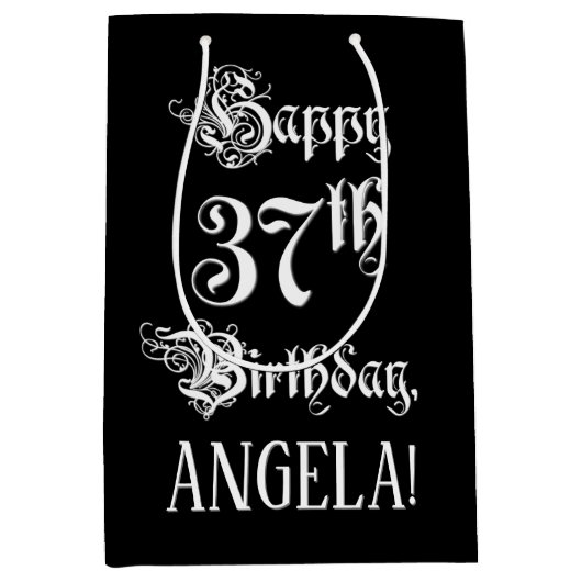 Sac Cadeau Moyen 37e anniversaire : Fancy, Elegant Script + Nom per (Devant)