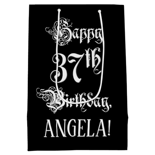 Sac Cadeau Moyen 37e anniversaire : Fancy, Elegant Script + Nom per (Dos)