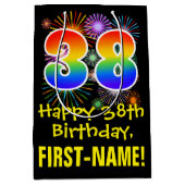 Sac Cadeau Moyen 38e anniversaire : Fun Fireworks Motif + Rainbow 3 (Devant)