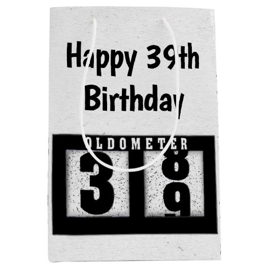 Sac Cadeau Moyen 39e anniversaire Odomètre noir (Devant)