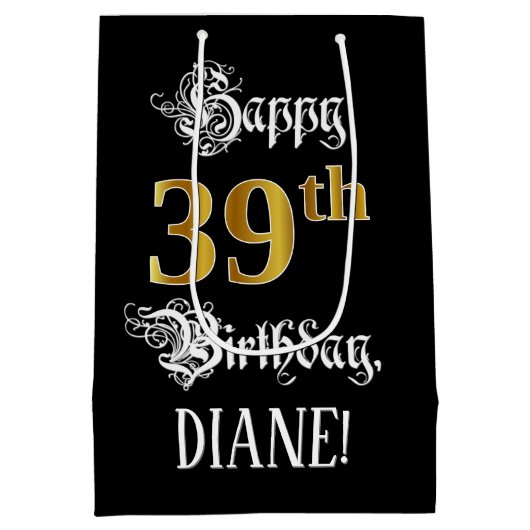 Sac Cadeau Moyen 39th Birthday - Fancy Script ; Faux Gold Look ; no (Dos)