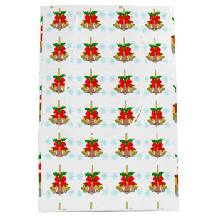 Sac Cadeau Moyen 3 cloches dans le papier d'enveloppement de neige