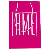 Sac Cadeau Moyen 3 Initiales Monogramme | Blanc sur rose chaud (Devant)