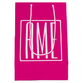 Sac Cadeau Moyen 3 Initiales Monogramme | Blanc sur rose chaud (Dos)