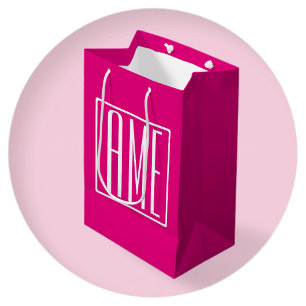 Sac Cadeau Moyen 3 Initiales Monogramme   Blanc sur rose chaud