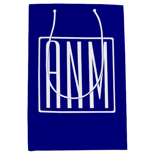 Sac Cadeau Moyen 3 Initiales Monogramme | Bleu et blanc de la marin (Devant)