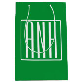 Sac Cadeau Moyen 3 Initiales Monogramme | Vert et blanc (Devant)