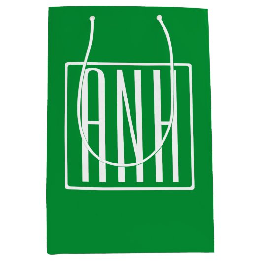Sac Cadeau Moyen 3 Initiales Monogramme | Vert et blanc (Devant)