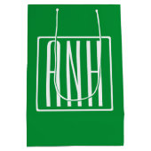 Sac Cadeau Moyen 3 Initiales Monogramme | Vert et blanc (Dos)