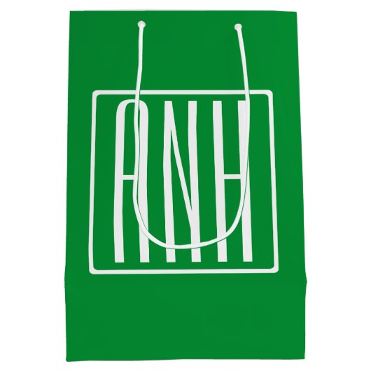Sac Cadeau Moyen 3 Initiales Monogramme | Vert et blanc (Dos)
