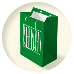 Sac Cadeau Moyen 3 Initiales Monogramme   Vert et blanc