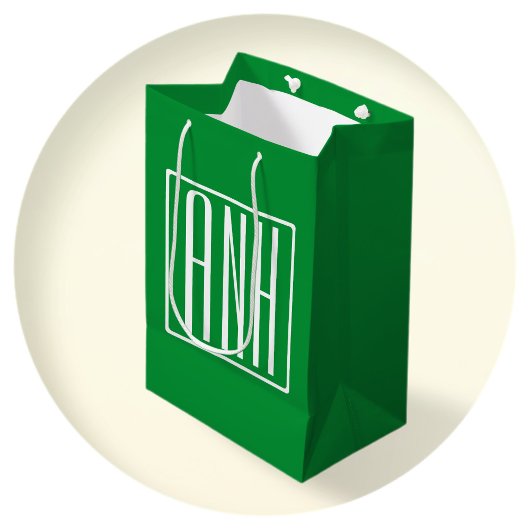 Sac Cadeau Moyen 3 Initiales Monogramme | Vert et blanc