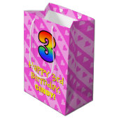 Sac Cadeau Moyen 3e anniversaire : Amusants Coeurs roses Stripes &  (Dos Angle)