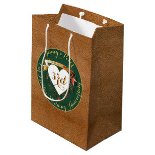 Sac Cadeau Moyen 3e anniversaire Mariage en cuir vert