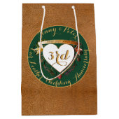 Sac Cadeau Moyen 3e anniversaire Mariage en cuir vert (Devant)