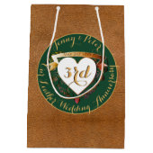 Sac Cadeau Moyen 3e anniversaire Mariage en cuir vert (Dos)