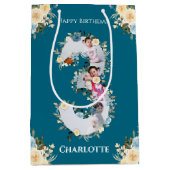 Sac Cadeau Moyen 3e anniversaire Photo Turquoise Collage bleu jaune (Devant)