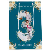 Sac Cadeau Moyen 3e anniversaire Photo Turquoise Collage bleu jaune (Dos)