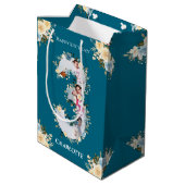 Sac Cadeau Moyen 3e anniversaire Photo Turquoise Collage bleu jaune (Dos Angle)