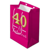 Sac Cadeau Moyen 40 et anniversaire rose fabuleux d'or (Devant Angle)