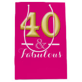 Sac Cadeau Moyen 40 et anniversaire rose fabuleux d'or (Devant)