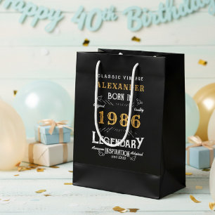 Sac Cadeau Moyen 40e anniversaire 1986 Ajouter un nom Légende Noir