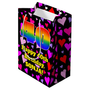 Sac Cadeau Moyen 40e anniversaire : Amour Hearts Motif, Arc en ciel