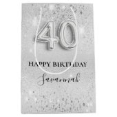 Sac Cadeau Moyen 40e anniversaire argent éclat nom (Devant)