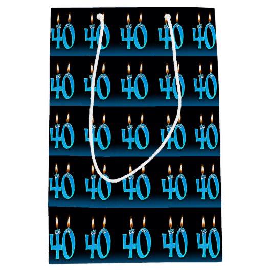 Sac Cadeau Moyen 40e anniversaire avec des bougies (Devant)