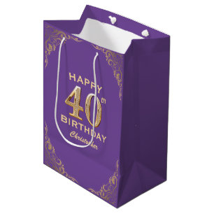 Sac Cadeau Moyen 40e anniversaire fête violet et Parties scintillan