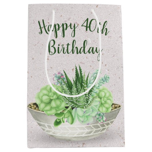 Sac Cadeau Moyen 40e anniversaire Plante succulent sur Terrazzo (Devant)