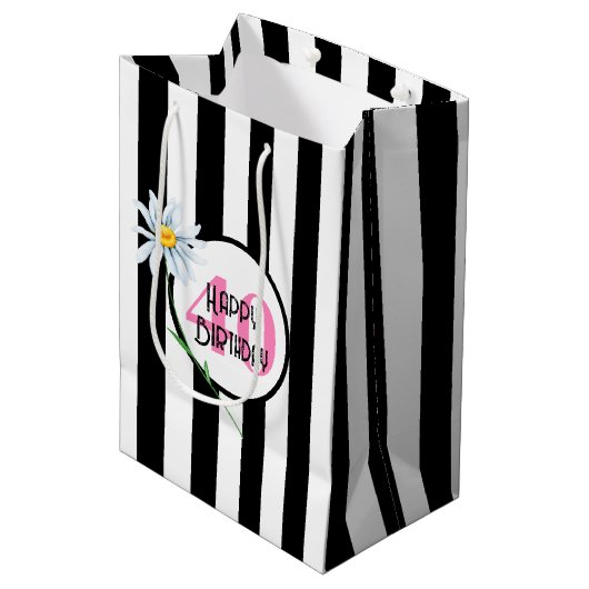Sac Cadeau Moyen 40e anniversaire Stripes noir et blanc (Devant Angle)