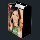 Sac Cadeau Moyen 40th birthday custom photo hello 40 forty<br><div class="desc">Template for Your photo.  White text overlay: Hello 40!  A gift bag for a 40th birthday party.  Elegant black background color.</div>