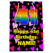 Sac Cadeau Moyen 41e anniversaire : Amour Hearts Motif, Arc en ciel (Devant)