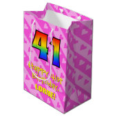 Sac Cadeau Moyen 41e anniversaire : Amusants Coeurs roses Stripes;  (Devant Angle)