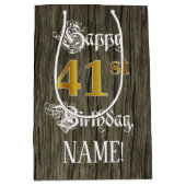 Sac Cadeau Moyen 41e anniversaire : Faux Gold Look & Faux Wood Moti (Devant)