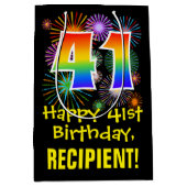Sac Cadeau Moyen 41e anniversaire : Fun Motif feux d'artifice + Arc (Devant)