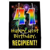 Sac Cadeau Moyen 41e anniversaire : Fun Motif feux d'artifice + Arc (Dos)
