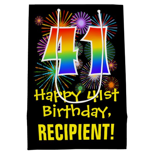 Sac Cadeau Moyen 41e anniversaire : Fun Motif feux d'artifice + Arc (Dos)