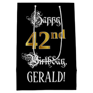 Sac Cadeau Moyen 42 e Birthday faux gold look; nom