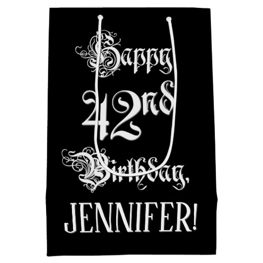 Sac Cadeau Moyen 42e anniversaire : Fancy, Elegant Script + Nom per (Dos)