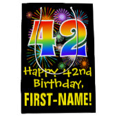 Sac Cadeau Moyen 42e anniversaire : Fun Fireworks Motif + Rainbow 4 (Devant)